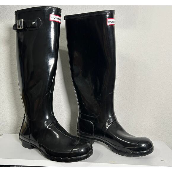 Hunter Original Tall Gloss Rain Boots Black Classic Black Women's Size 8 - Picture 5 of 13